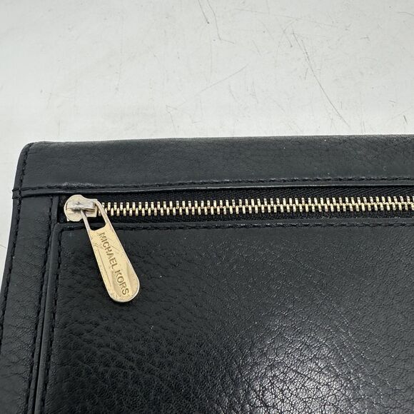 Michael Kors Wallet Womens Black Leather Snap Continental Zip Pocket Clutch - Picture 10 of 11